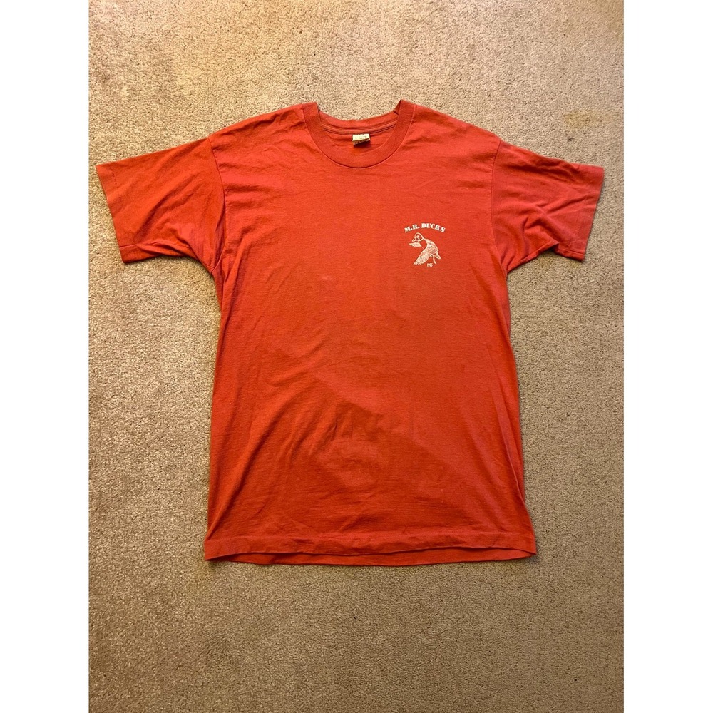 Fruit of the Loom T-Shirt Men Large Orange M.R. Ducks Graphic Print Short Sleeve